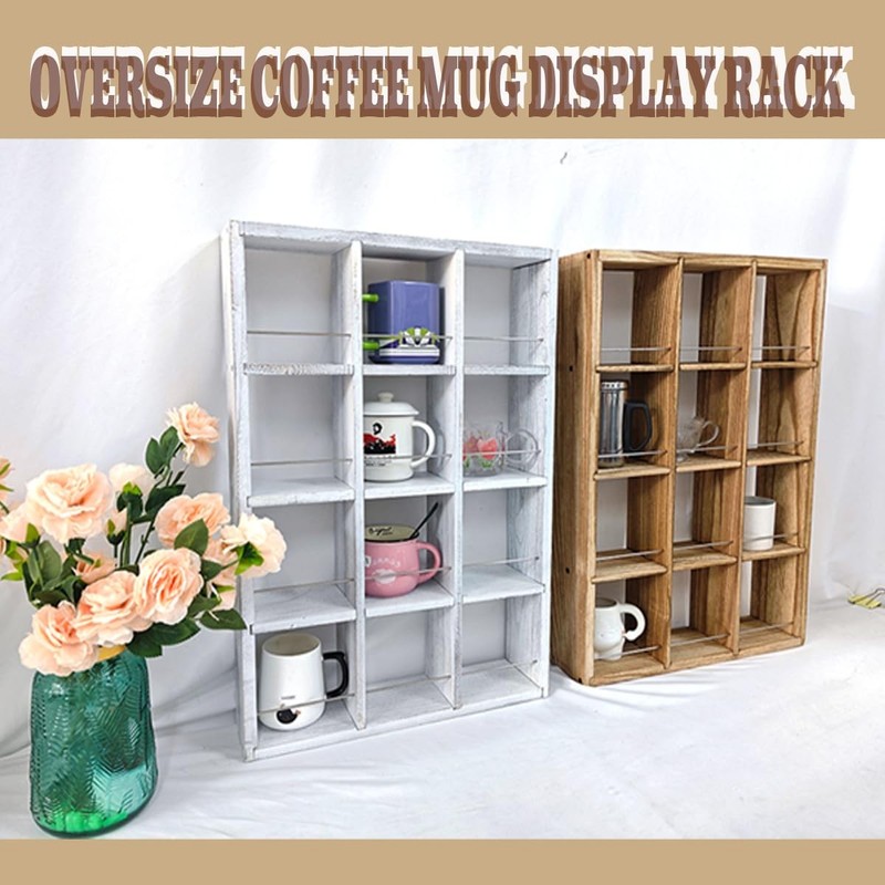 Wall Mounted Coffee Mug Display Rack, 17x25 Large Wooden Display Shelves Cup ... gallery