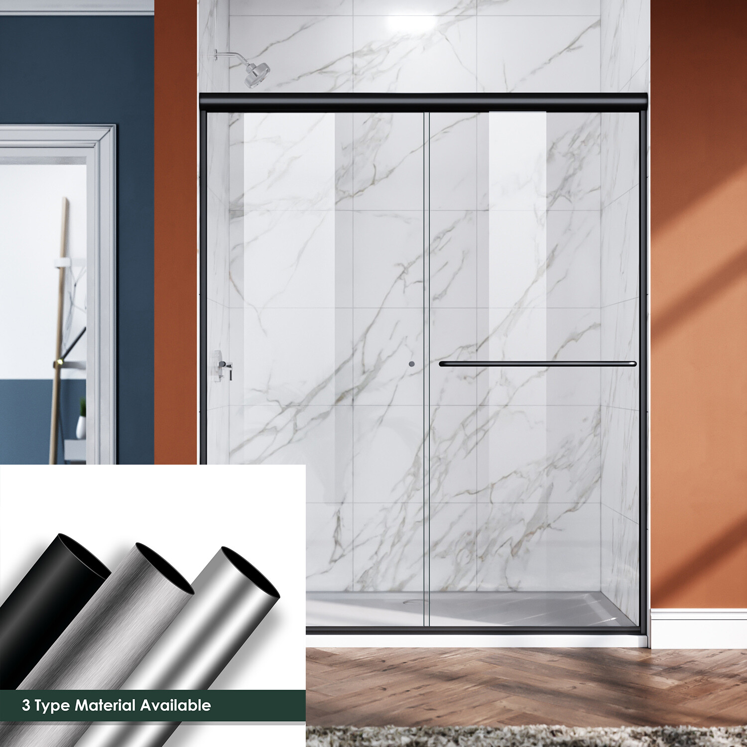 ELEGANT 60" W x 72" H Sliding Shower Door Enclosure Semi-Frameless 1/4" Glass gallery