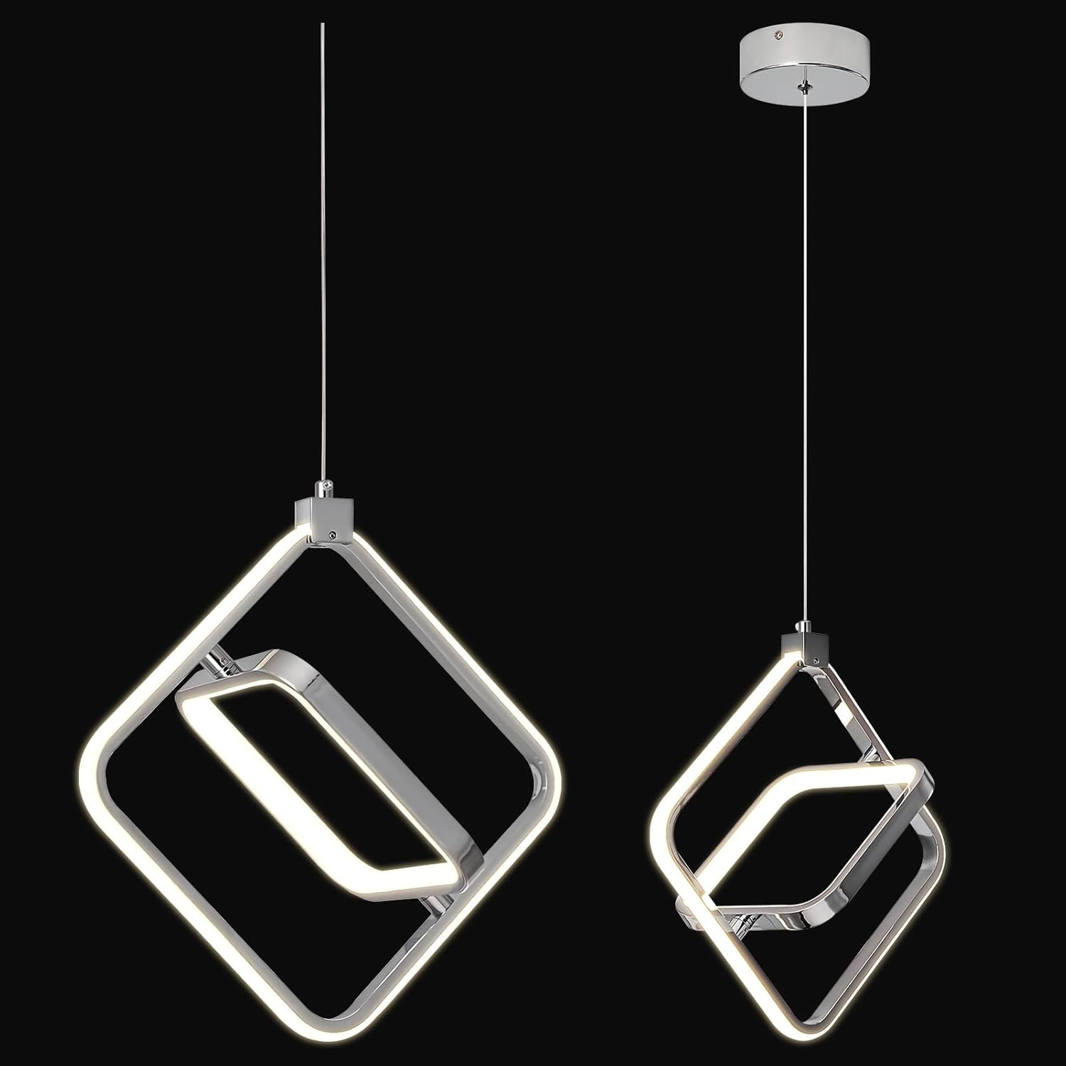 Modern LED Chandelier Chrome Rectangular Pendant Light Fixtures 4000K 20W Dimmab gallery