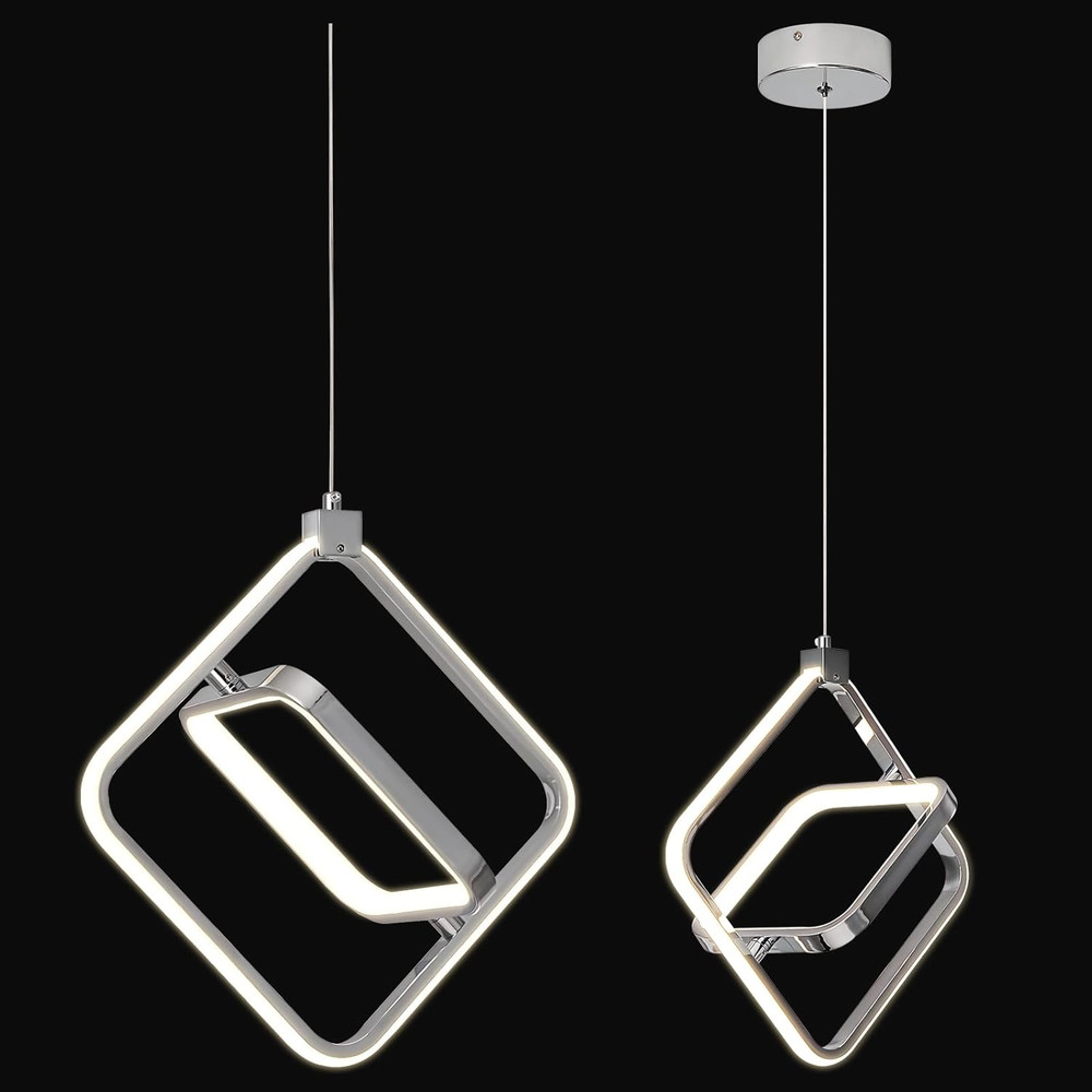 Modern LED Chandelier Chrome Rectangular Pendant Light Fixtures 4000K 20W Dimmab