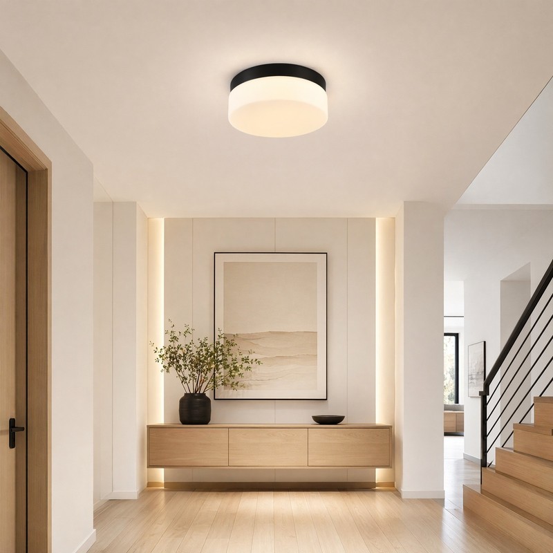 12'' Modern 24W LED Ceiling Light 5CCT Dimmable Glass Flush Mount Black Fixture gallery