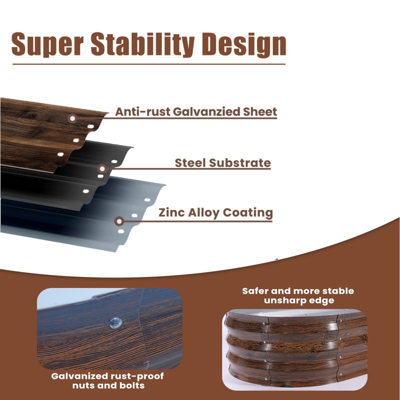2 Pack Galvanized Raised Garden Bed Outdoor Oval Planter Box 6x3x1ft Brown Color gallery