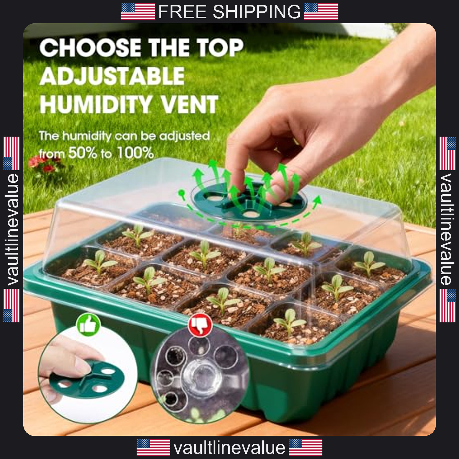 Seed Starter Tray Kit 60 Cell with Humidity Dome Greenhouse Propagator gallery