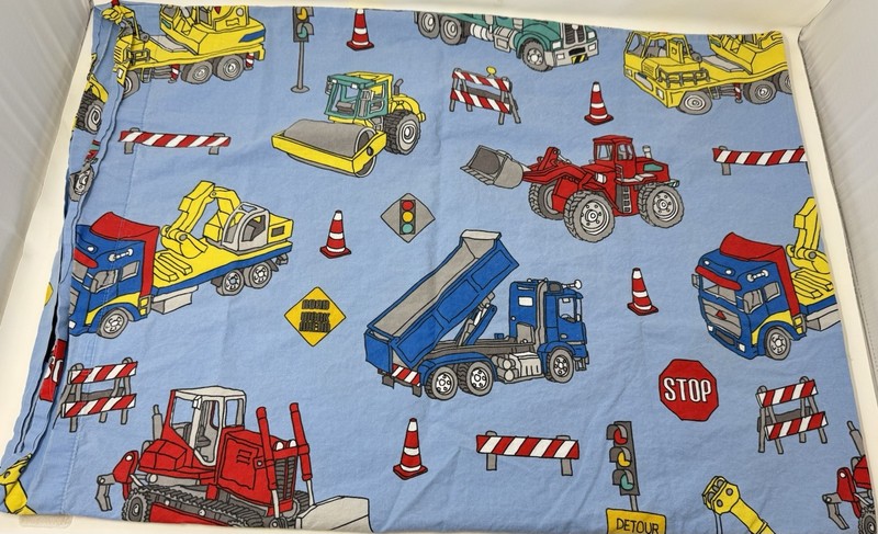 Construction Vehicles Blue Pillowcase Dump Truck Digger Road Work Organic Cotton gallery