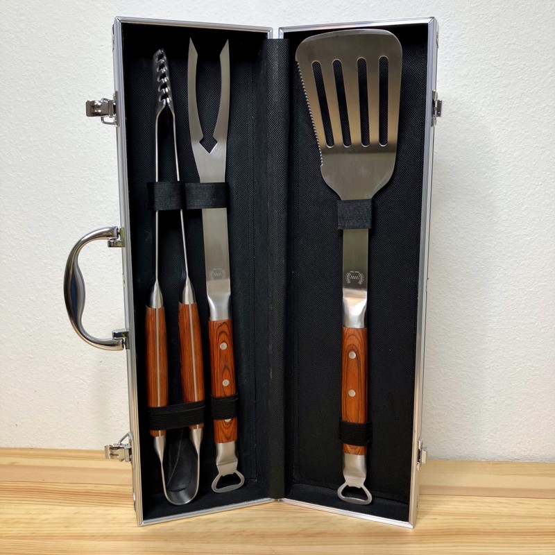 BBQ Professional Grill Tool Set Premium Heavy Stainless Steel Wood Handle Gift gallery