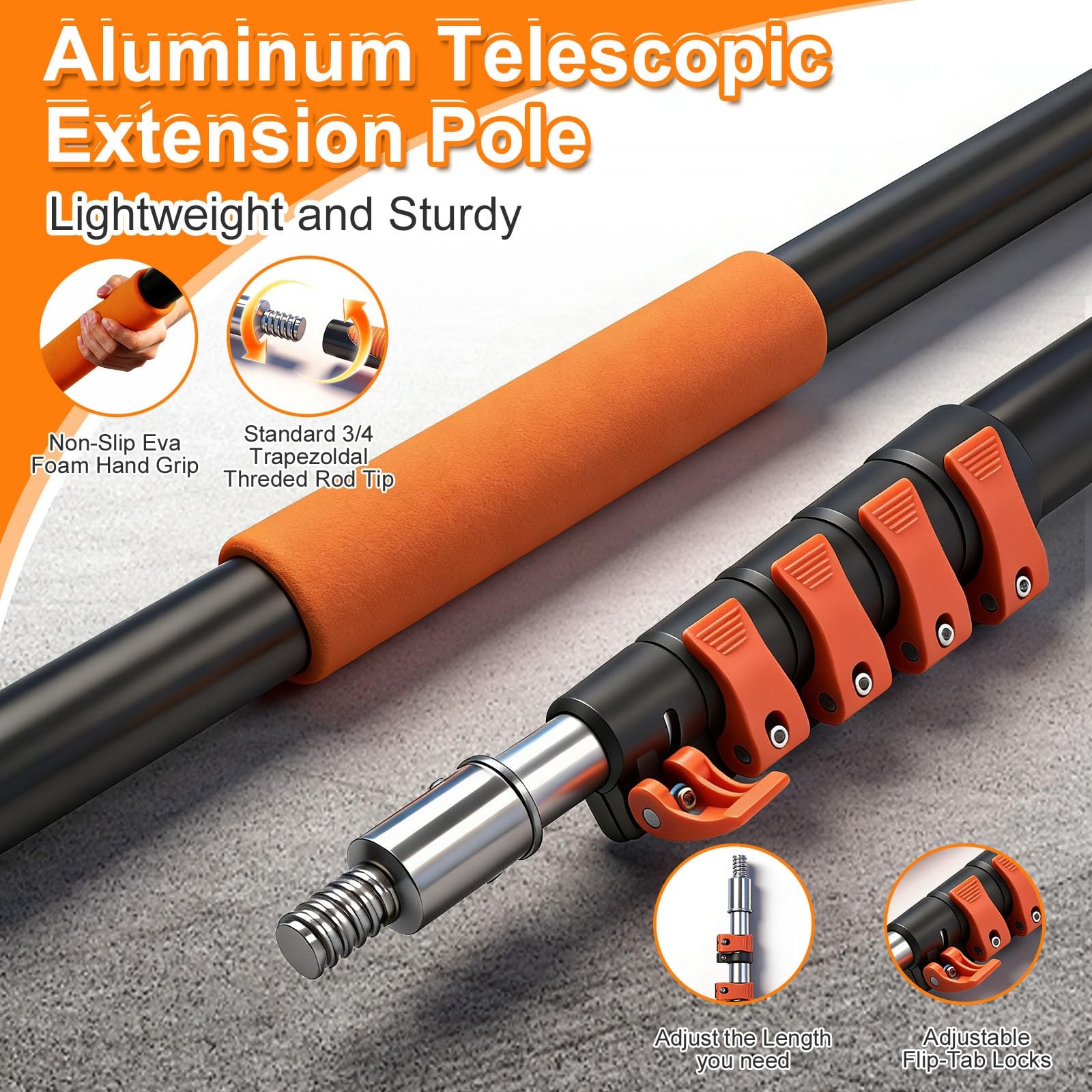 30FT High Window Cleaning Kit, 5-24 FT Telescoping Extension 5-24FT, Orange gallery