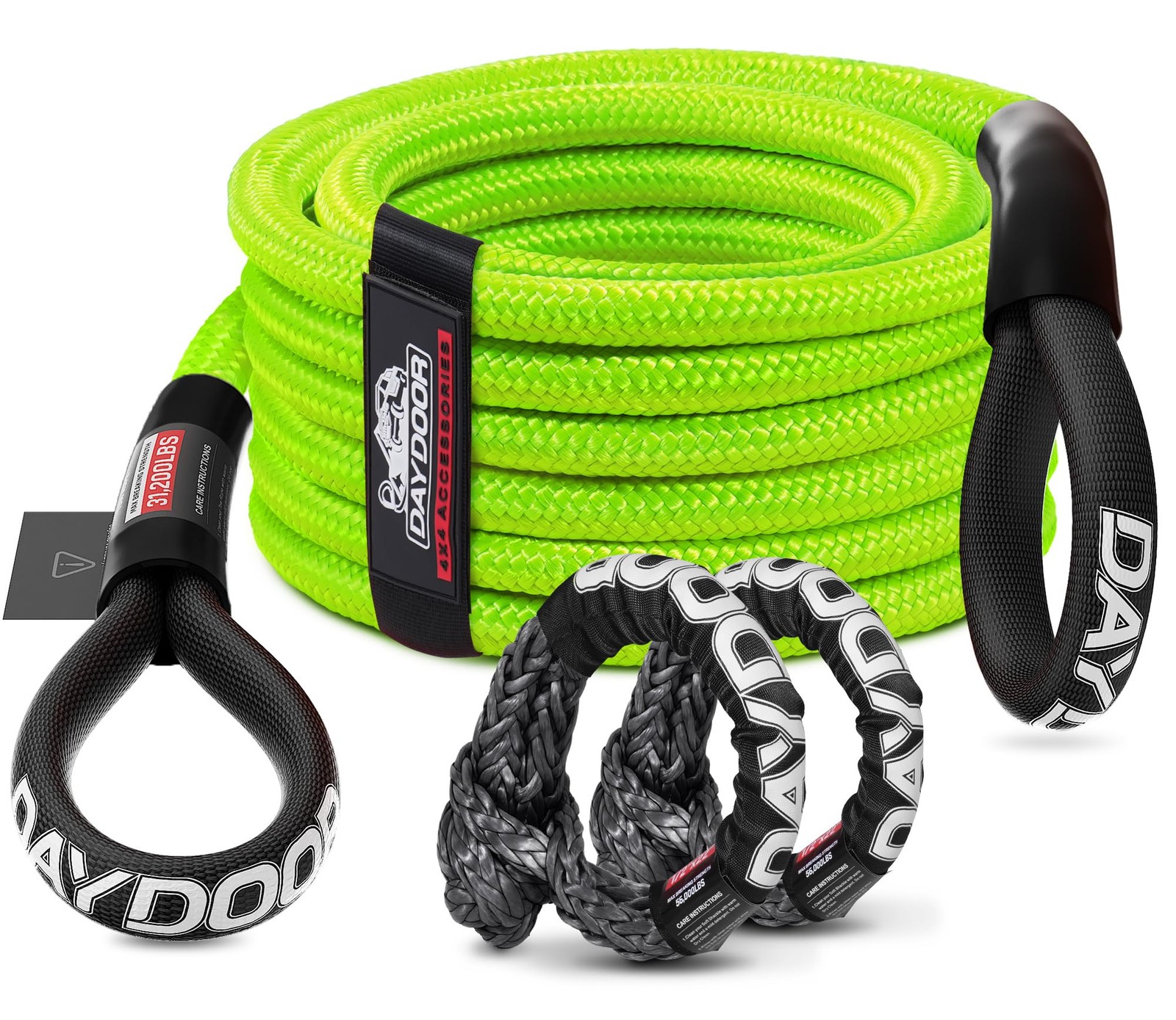HeavyDuty Tow Rope Kit with Soft Shackles, 31,200 Lbs for ATV, UTV, SUV, Cars gallery