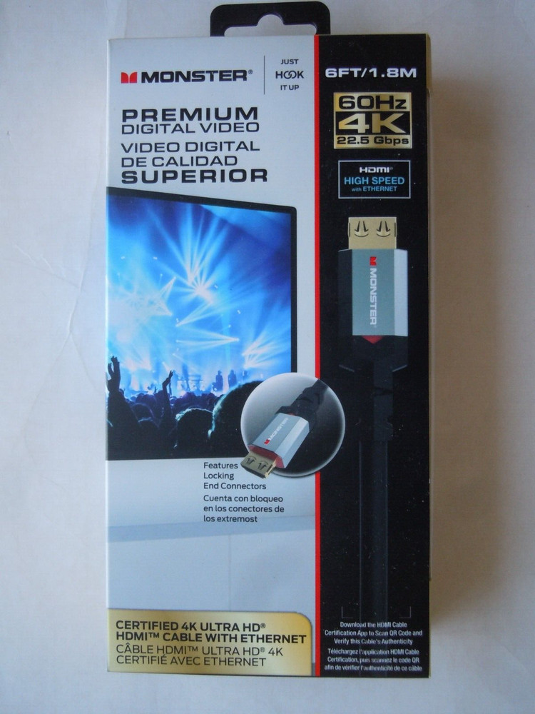 Monster Cable 6 ft. Premium HDMI Cable with Ethernet 4K Ultra HD -24K