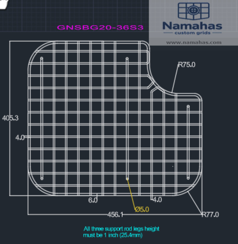 Sink bottom grid compatible with Franke GN20-36S custom made for GNX110-20 gallery