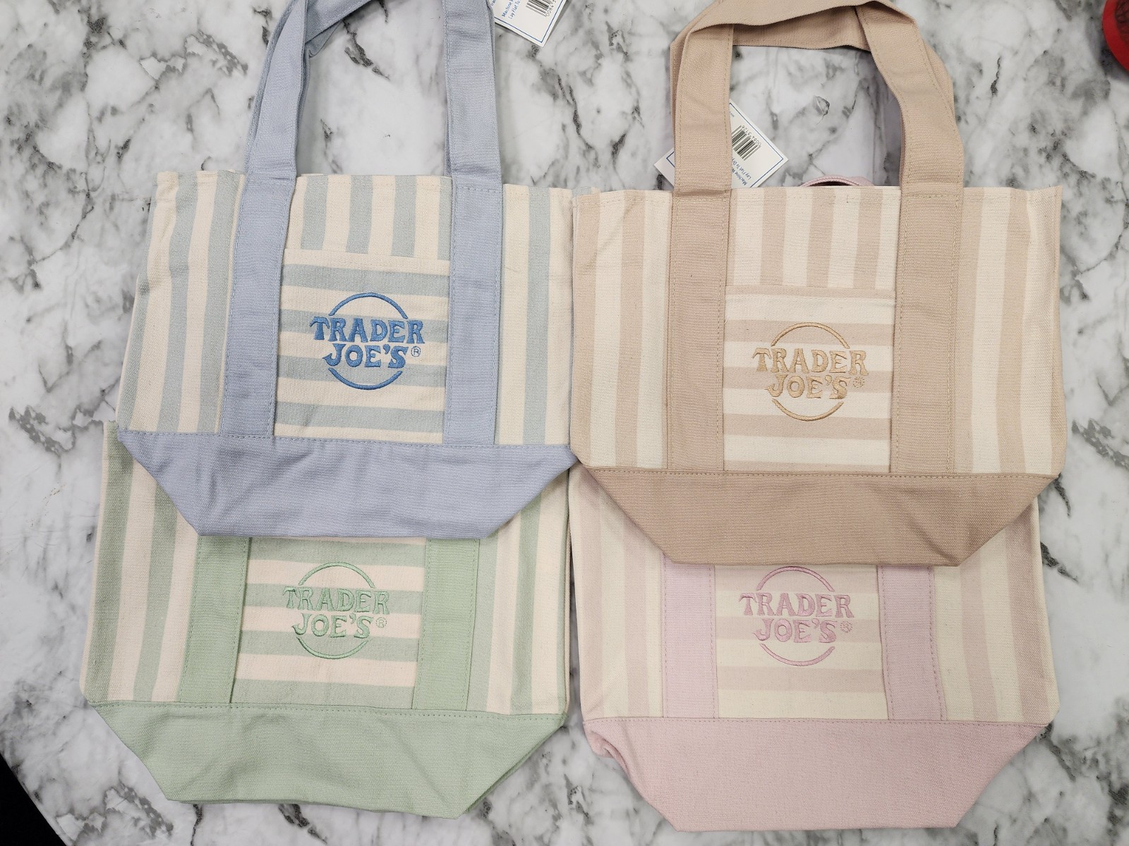 Trader Joe’s Mini Pastel Stripe Canvas Tote Bag Limited Edition Set Of 4 gallery