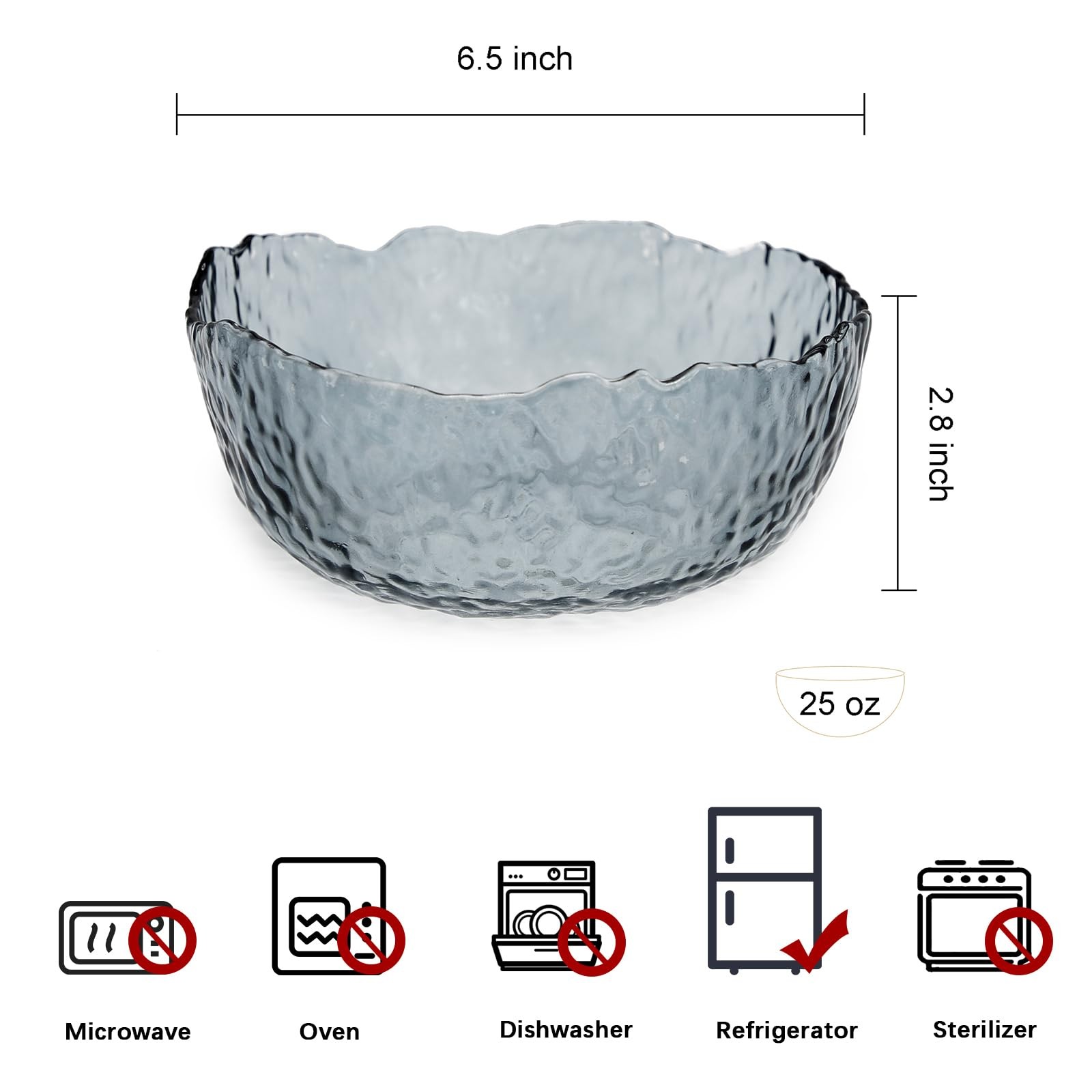 TOSSOW Glass Salad Bowl Irregular Shape Serving Bowls, 25 oz Pyrex Mixing Bowls gallery