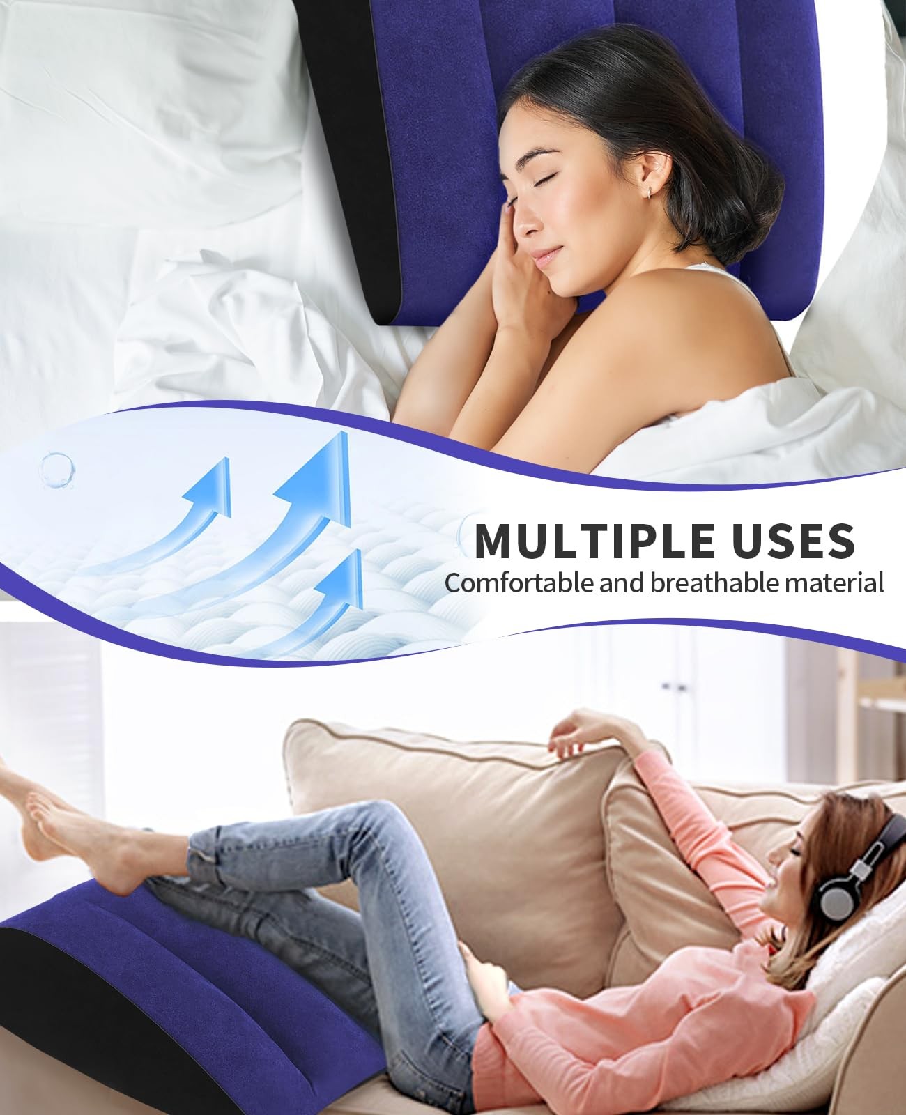 Wedge Pillow for Sleeping - Inflatable Leg Elevation Pillow for Swelling gallery