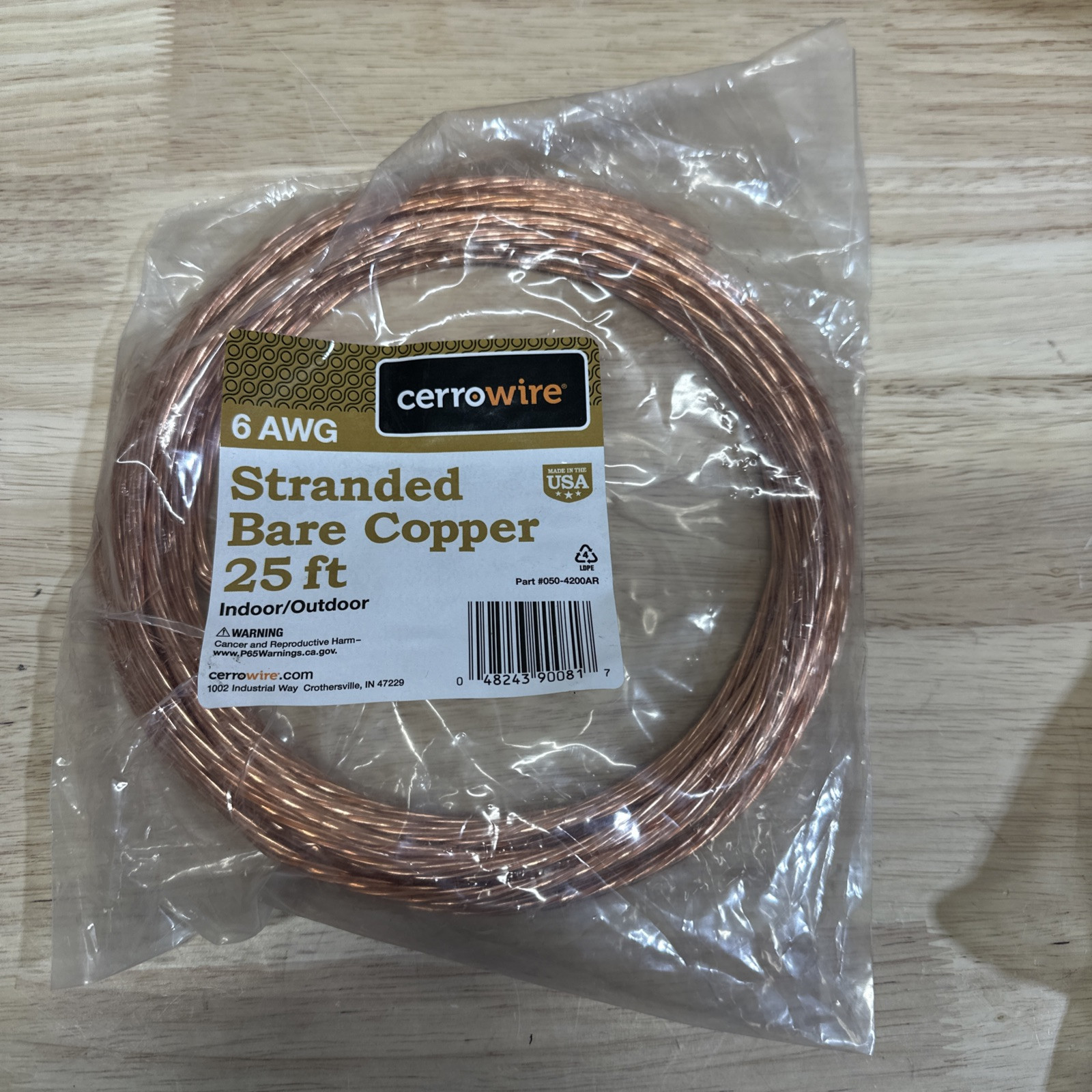 Cerrowire 25ft 6 Gauge Stranded Bare Copper Grounding Wire Indoor/Outdoor gallery
