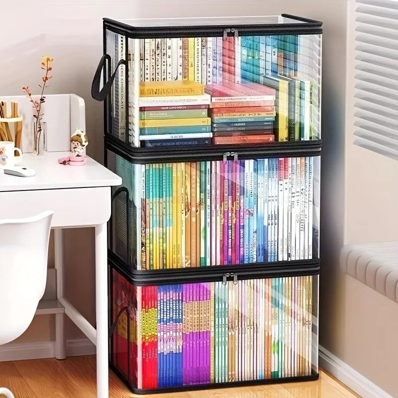 2-Pack Transparent Storage Boxes Foldable Plastic Organizer with Lid Large gallery