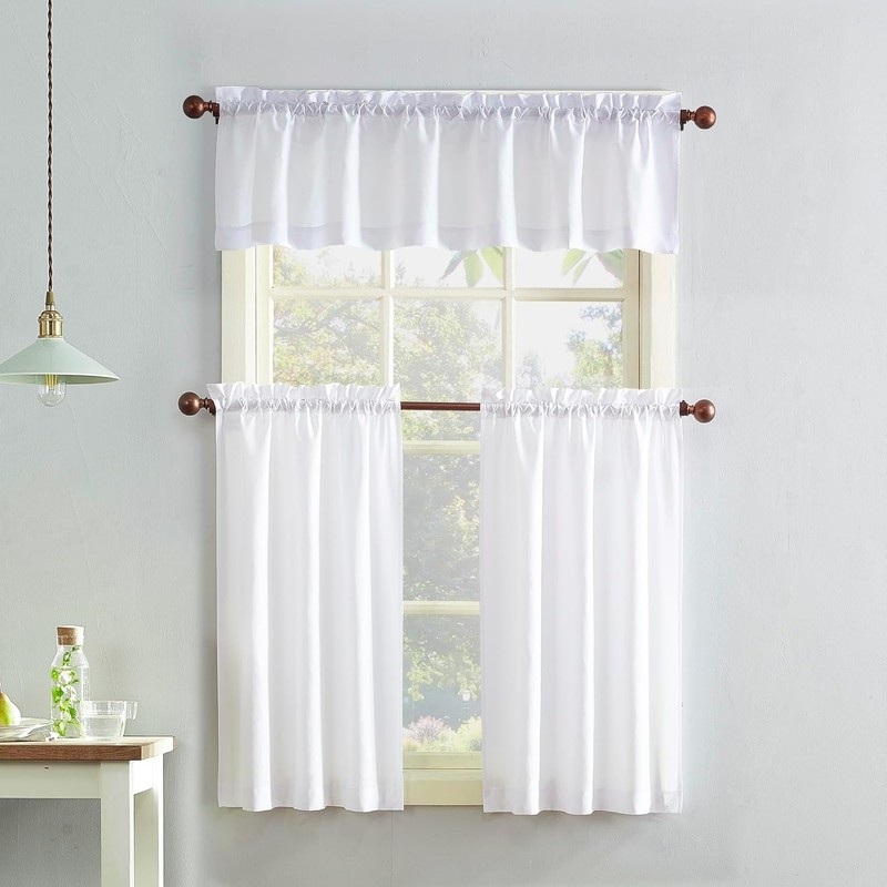 Martine Microfiber Semi-Sheer Kitchen Curtain Set 54x36 White gallery