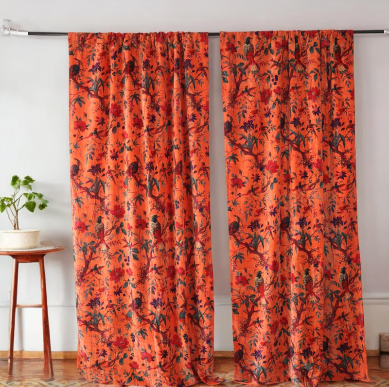 Orange Velvet Curtain Drape Window Decor Door Curtain Blackout Luxury Curtain gallery