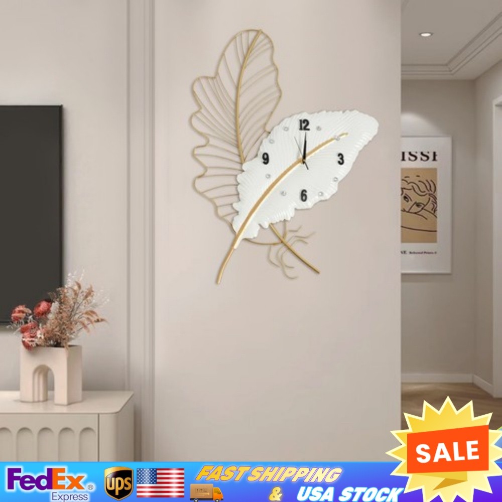 Extra Large Outdoor Garden Wall Clock Hanging Feather-shaped Wall Clock 21*30in gallery