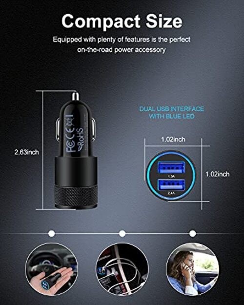 [5pcs] Car Charger Adapter, USB Multi Port Cigarette Lighter Fast Charging gallery