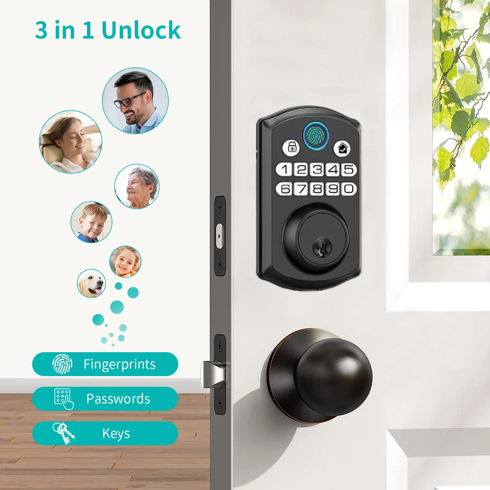 Smart Keyless Entry Door Lock Fingerprint/Code/Key IP54 Waterproof Easy Install gallery