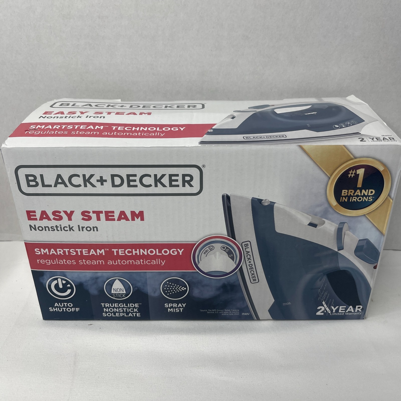 Black+Decker Easy Steam Iron SmartSteam Nonstick Blue And White Tested With Box gallery