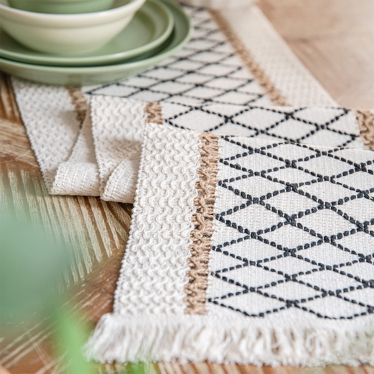 Table Runner, Boho Table Runner Cotton Linen Table Decorations, Farmhouse Tab... gallery