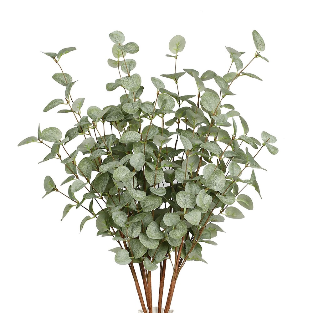 6 Pcs 27" Eucalyptus Stems Greenery Stems Eucalyptus Leaf Spray in Green Silk...