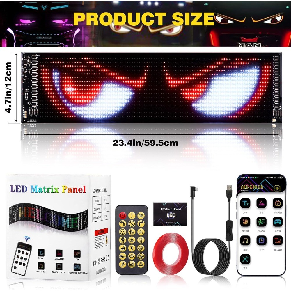1 Pack Devil Eyes LED Display Light, 23x5in APP Control Programmable Car Screen gallery