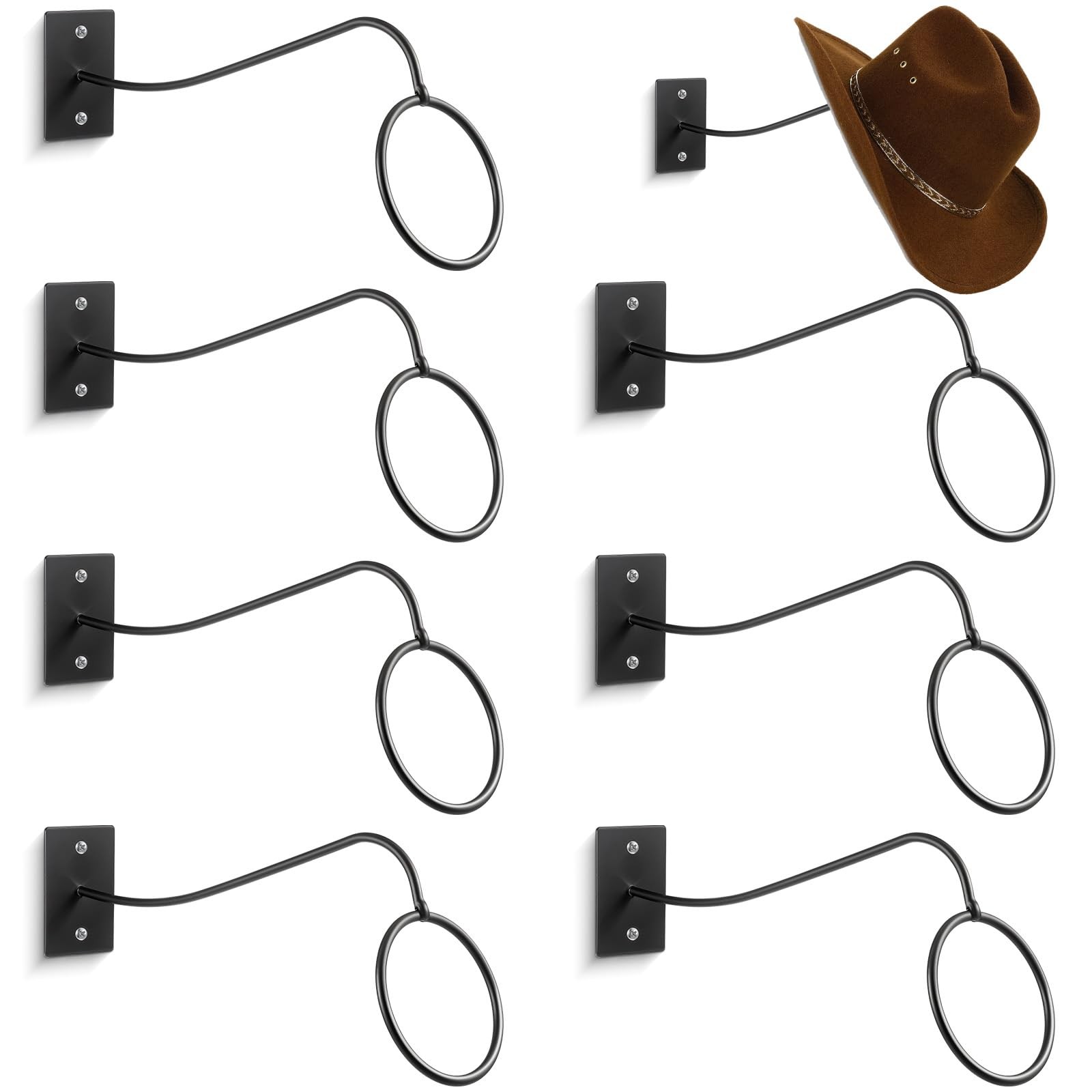 Oqqlin 8 Pcs Cowboy Hat Rack for Wall, Black Metal Cowboy Hat Holder Reusable... gallery