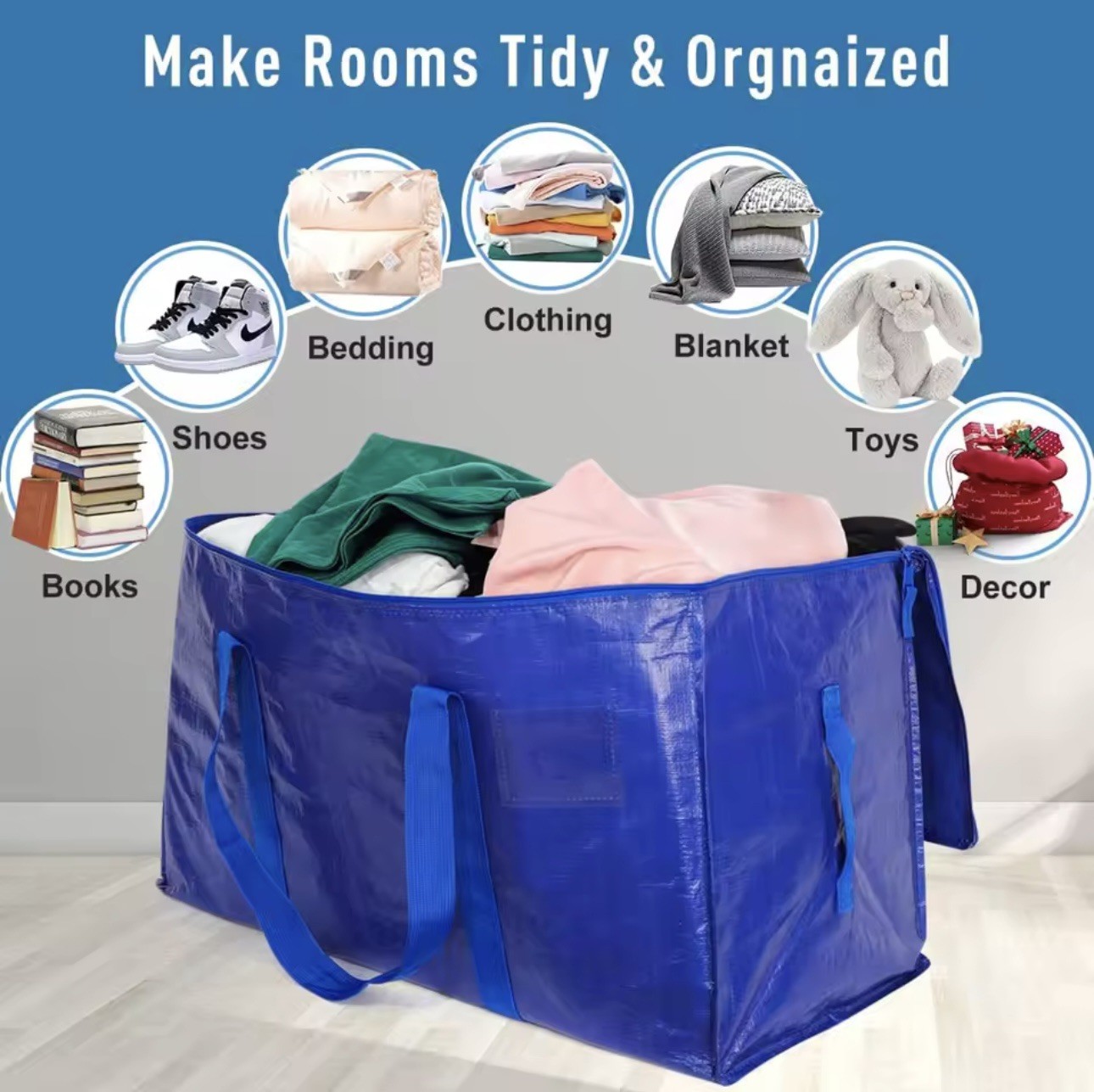 Extra Large Moving Bags Heavy Duty with Zippers & Carrying 6 Pack Blue gallery