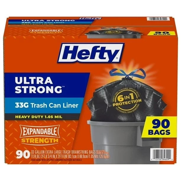 Hefty Ultra Strong Drawstring Trash Bags, Unscented 33 gal., 90 ct. gallery
