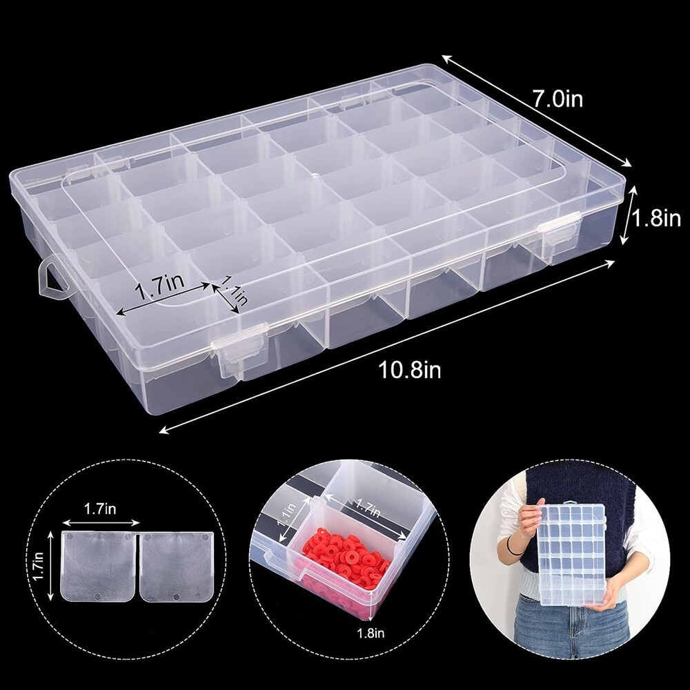 2 Pack 36 Grids Clear Plastic Organizer Box with Adjustable Dividers, Small Craf gallery