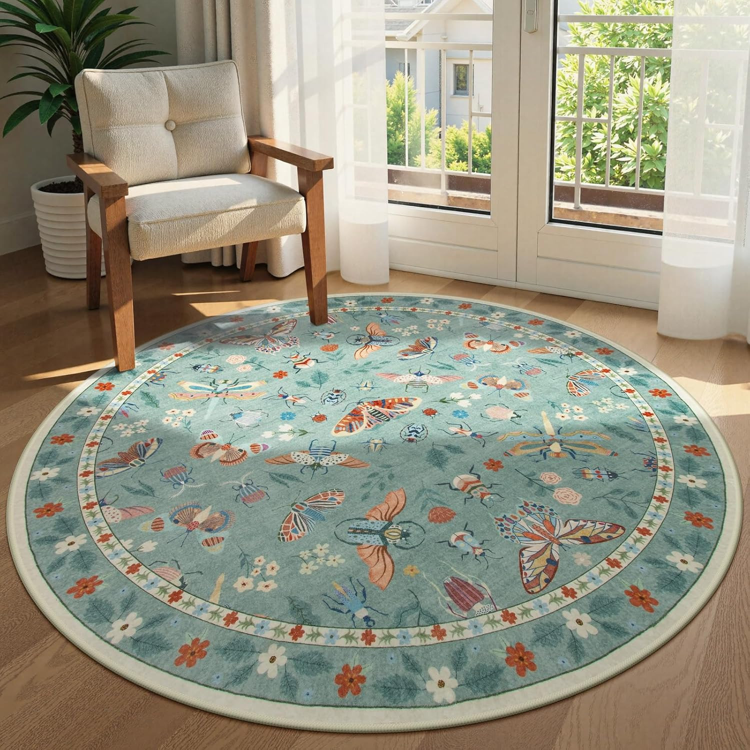 Soft Green Round Area Rug 6Ft Non-Slip Boho Carpet for Living Room & Nursery gallery