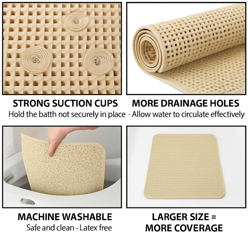 Soft Waffle Cushioned Spa Quality Bathroom Shower Tub Bath Mat Anti-Slip Beige gallery