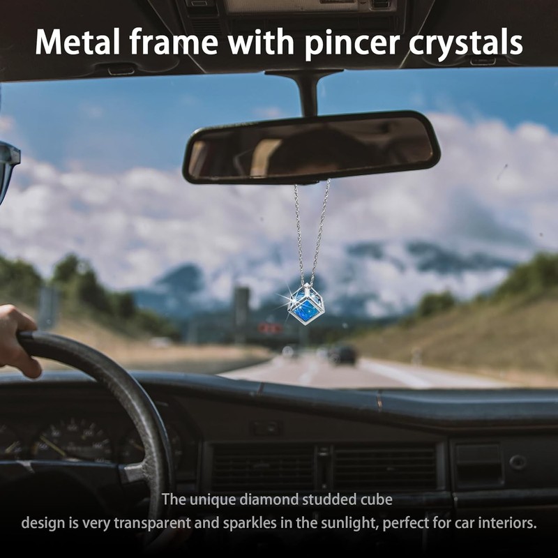 Bling Diamond Cube Car Rear View Mirror Charms, Crystal Sun Catche Color: Blue gallery