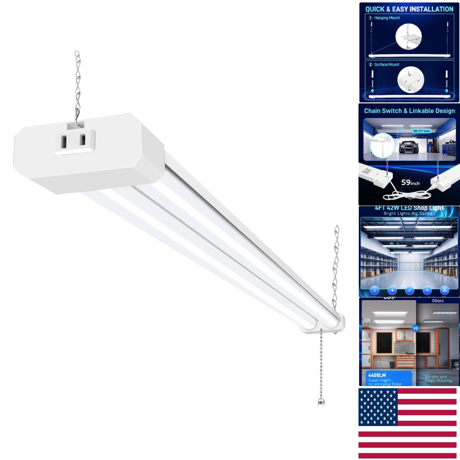 Certified 4FT LED Shop Light - 5000K Daylight, Easy Plug & Play Installation gallery