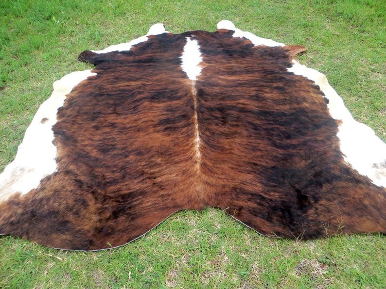 8x7 ! BRINDLE TRI-COLOR BROWN & WHITE Cowhide Rug natural Cowhides Cow Hide Skin gallery