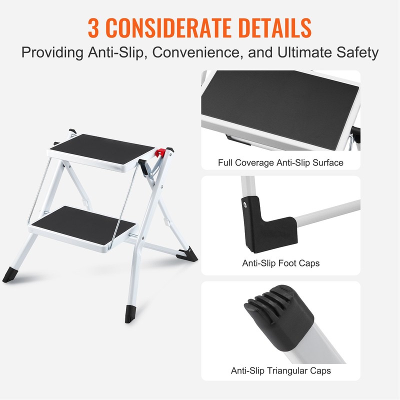 VEVOR Step Stool Ladder 2-Step Foldable 3 Adjustable Height Max Load 330lbs gallery