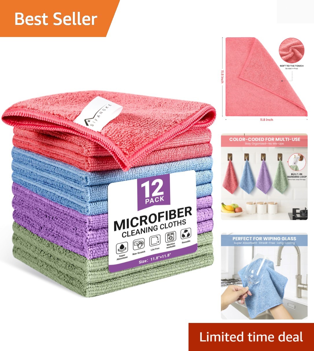 Microfiber Cleaning Cloth, 12 Pack Assorted Color Cleaning Rags for Housekeep... gallery