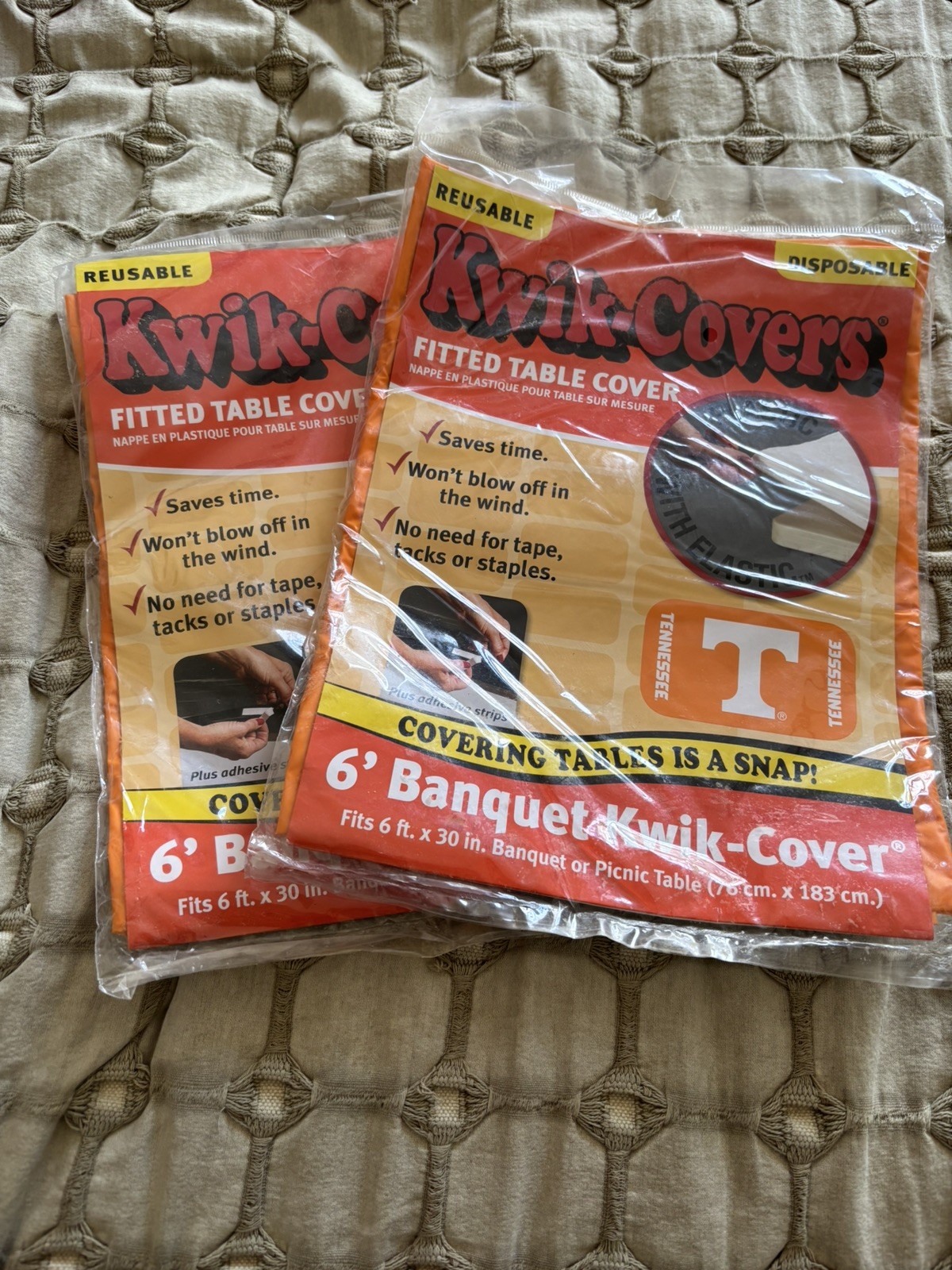 Tennessee Kwik-Covers College Rectangular Fitted Plastic 6' Table Covers (2 pk) gallery