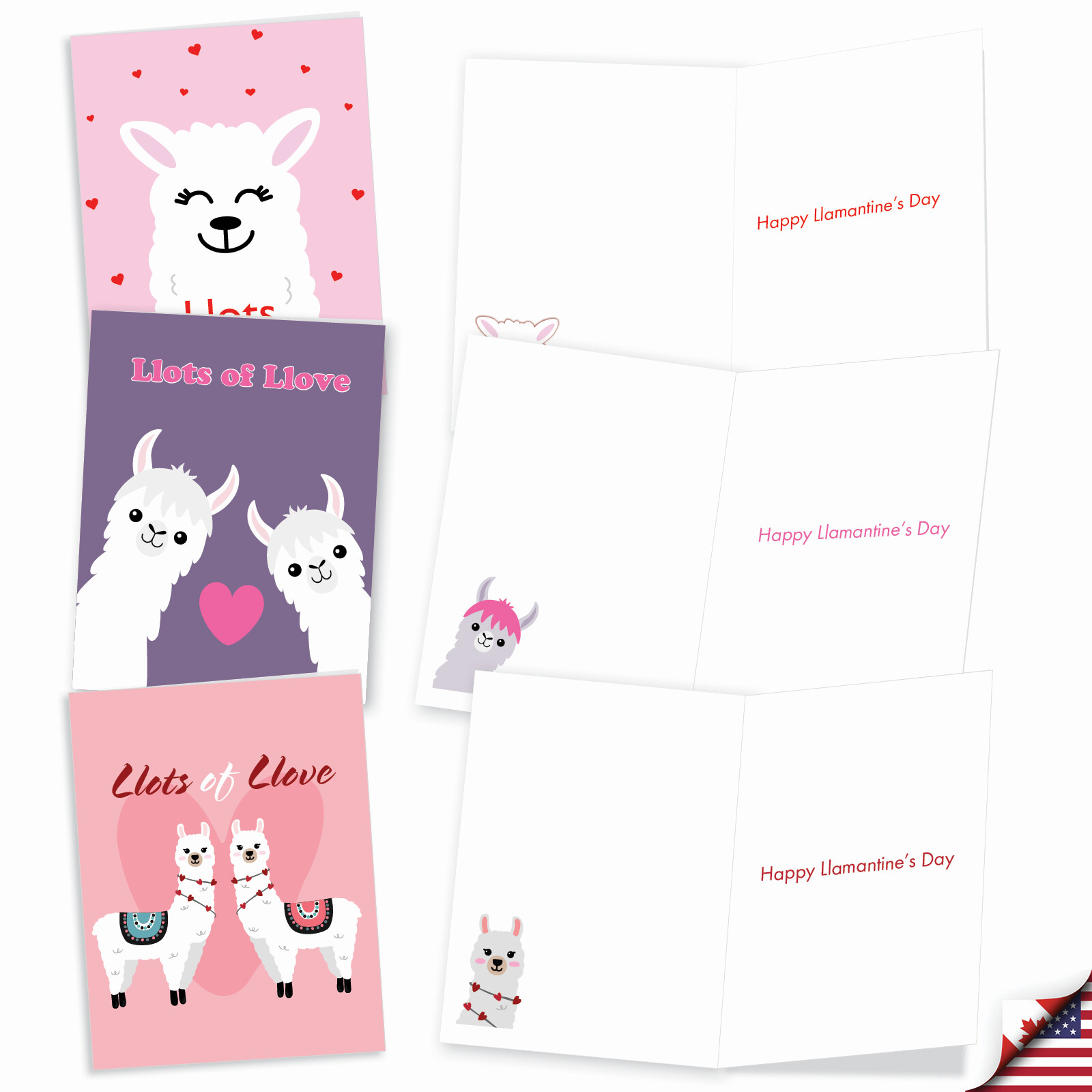 20 Asst'd Valentine's Day Note Cards w/ Envelopes(2 of Each) Llove LLlamas gallery