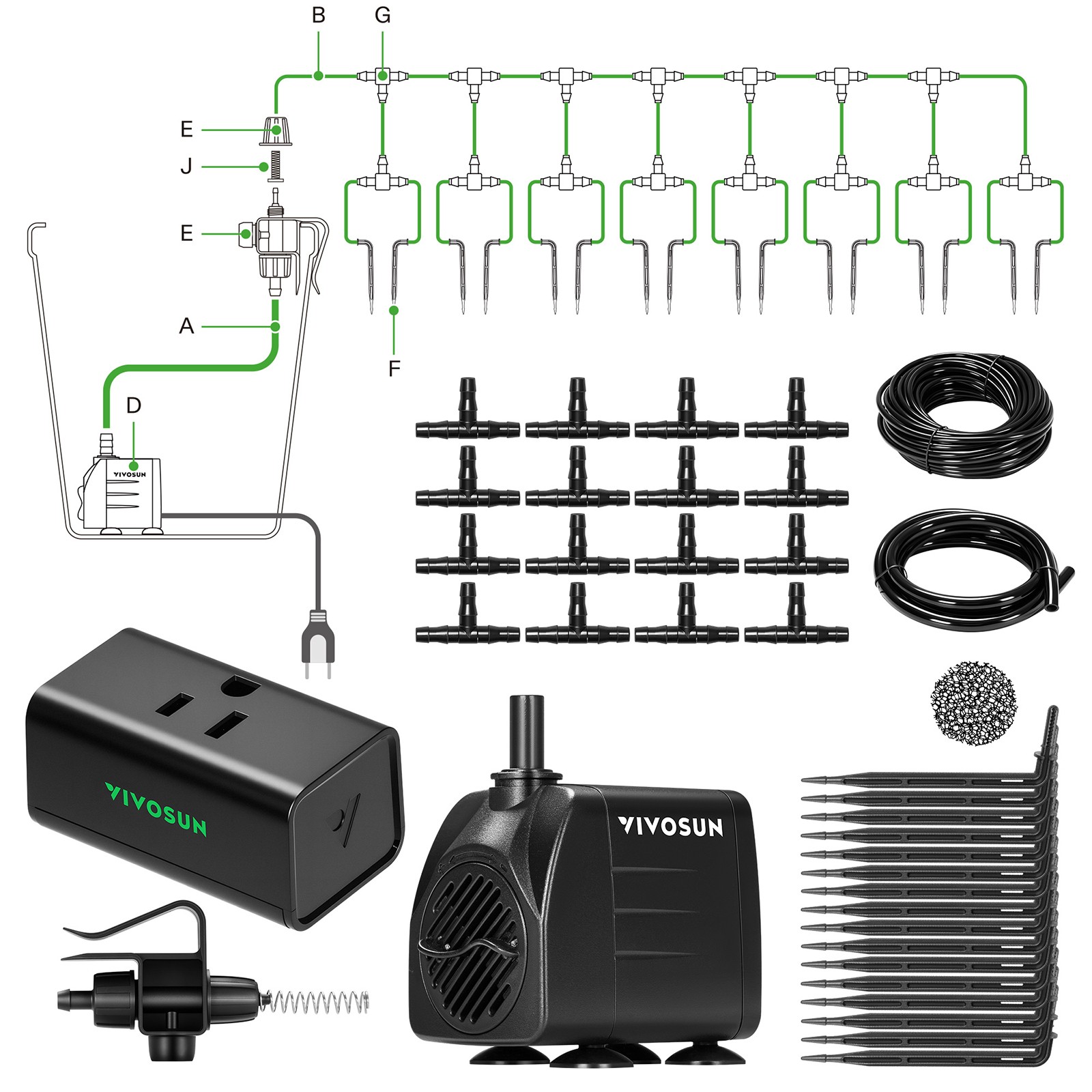 VIVOSUN Self Watering Hose Kit Automatic Drip Irrigation 16 Emitter A10 Control gallery