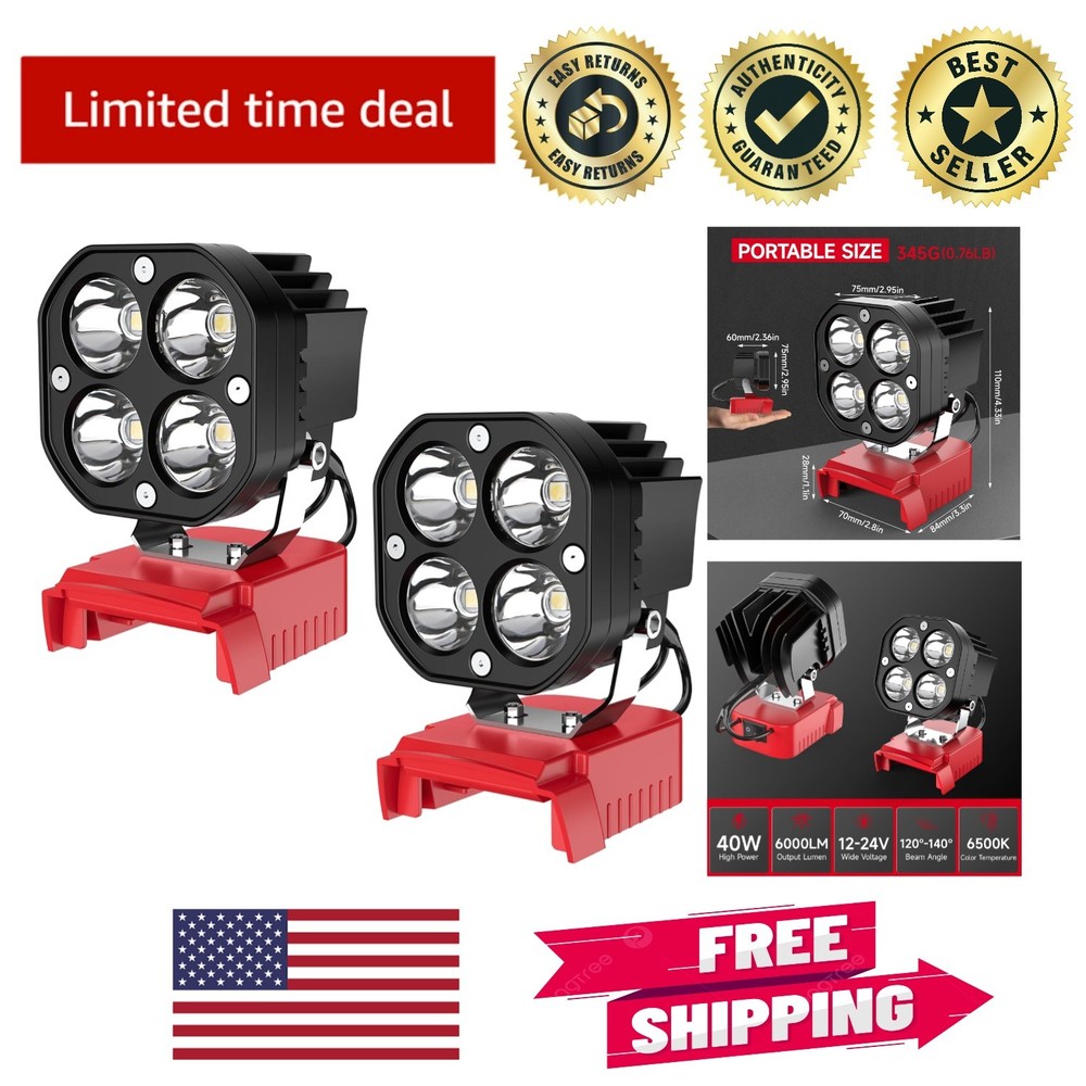Cordless LED Work Light Set - 2 Pack, 40W Output, Compatible with 18V Batteries