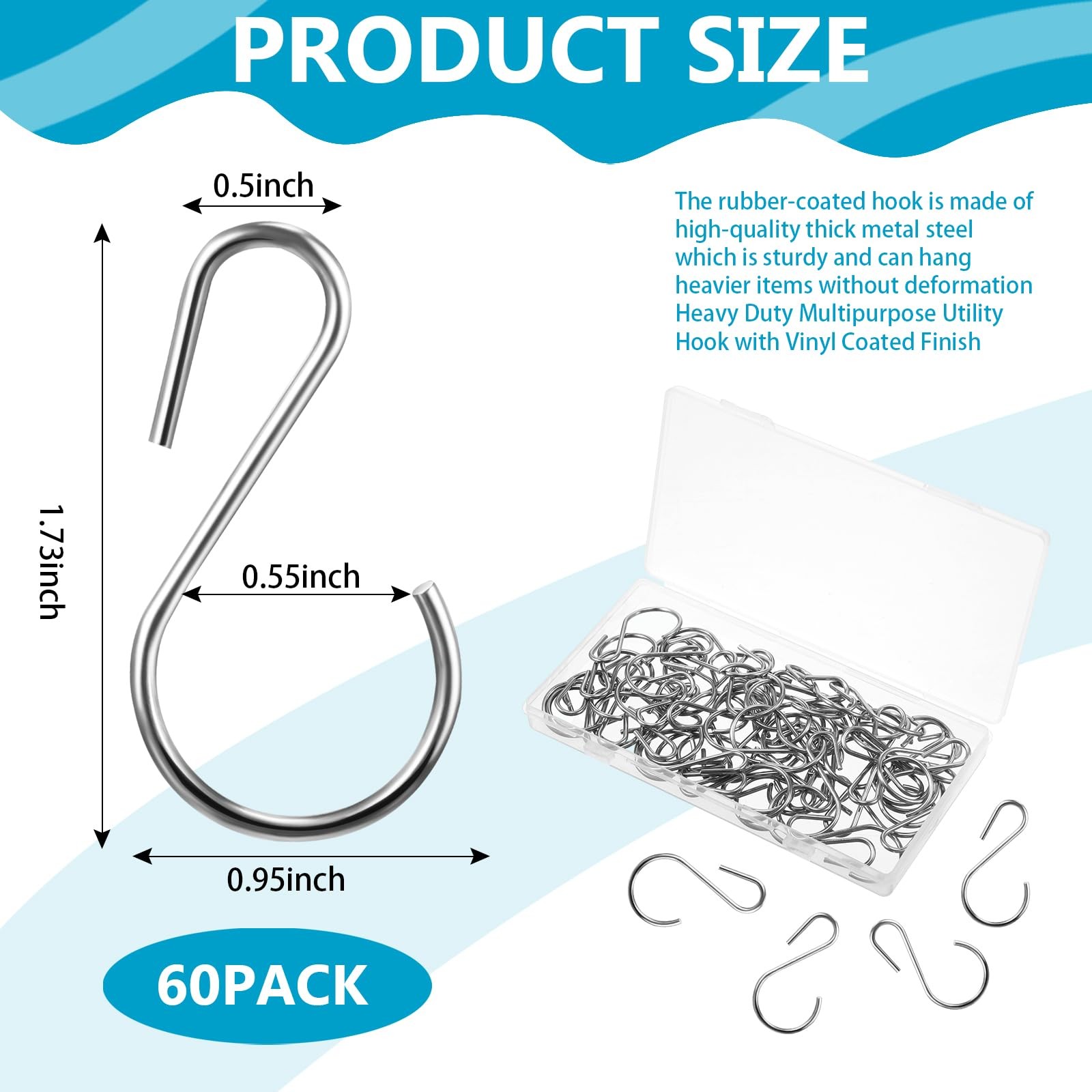 Sratte 60 Pcs S Hooks for Hanging 1.8 Inch Heavy Duty S Hooks Bulk Curtain Ha... gallery