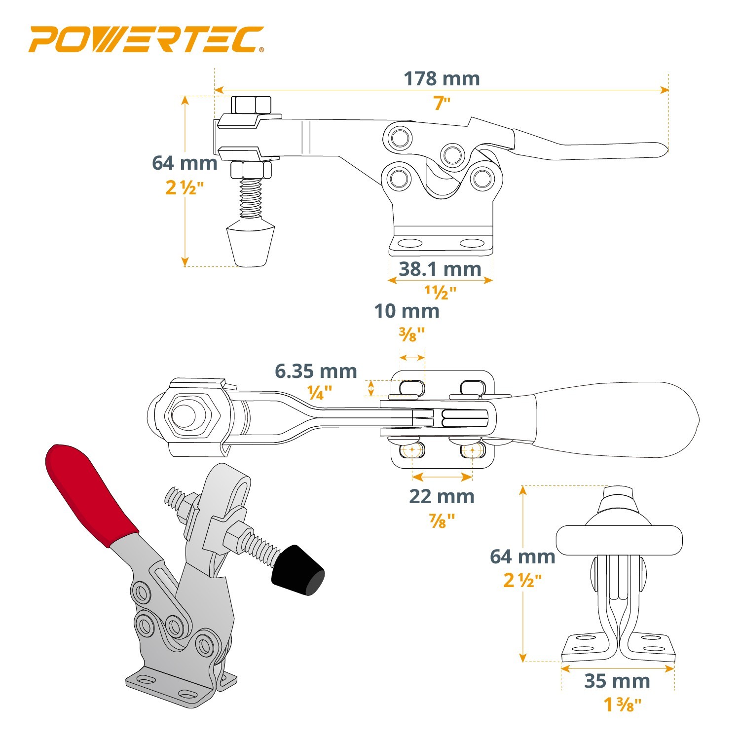 POWERTEC Horizontal Quick-Release Toggle Clamp Capacity 500 lbs-225D,1pc (20301) gallery