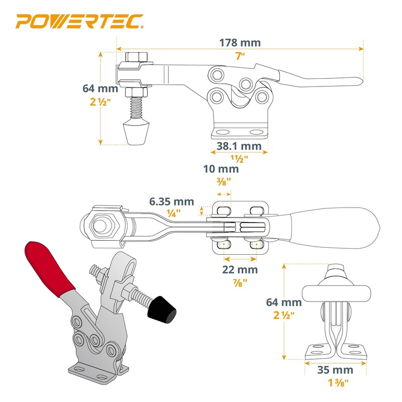 POWERTEC Horizontal Quick-Release Toggle Clamp Capacity 500 lbs-225D,1pc (20301) gallery