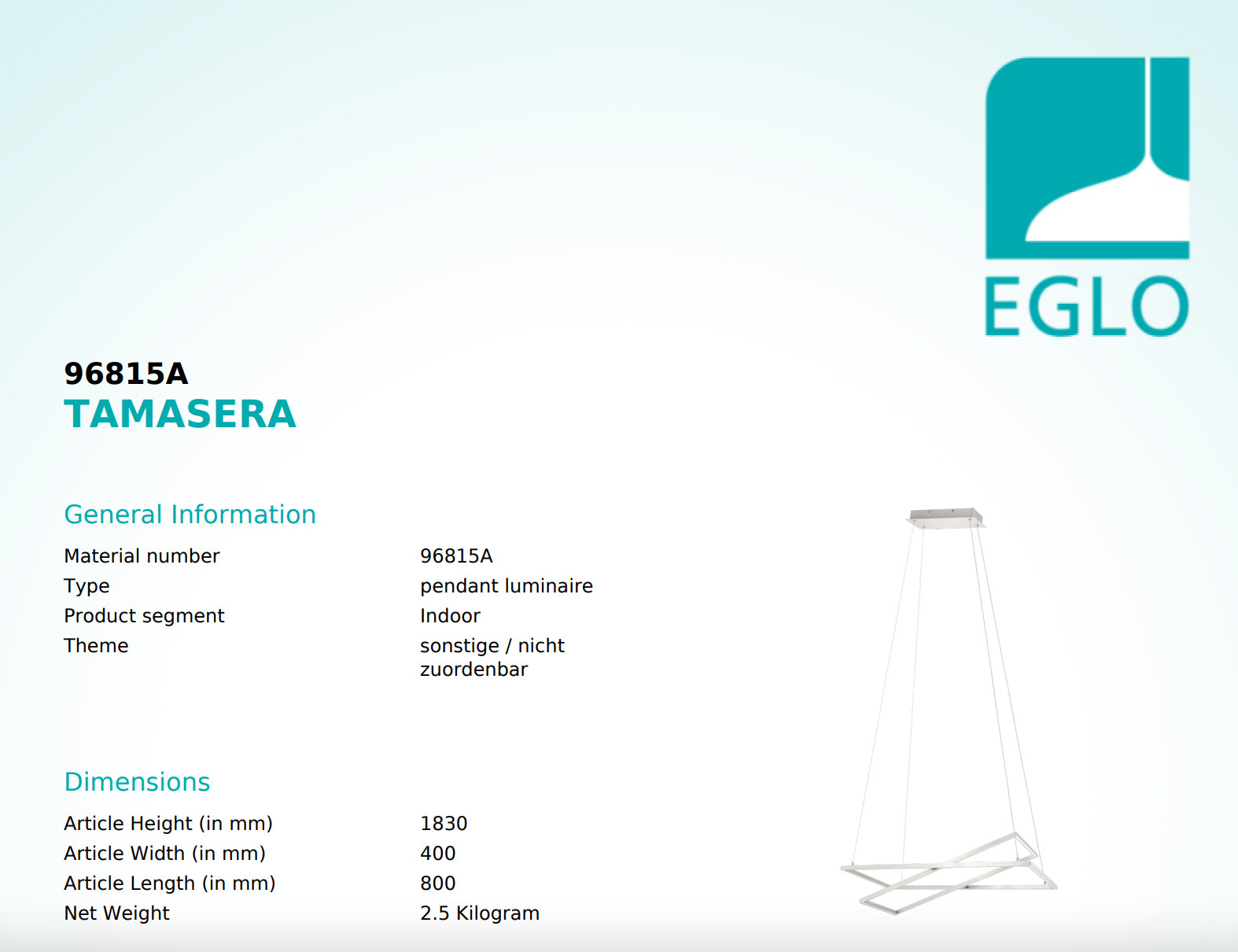 EGLO 96815A Tamasera Pendant 1-Light LED 42 Watts, Matte Nickel gallery