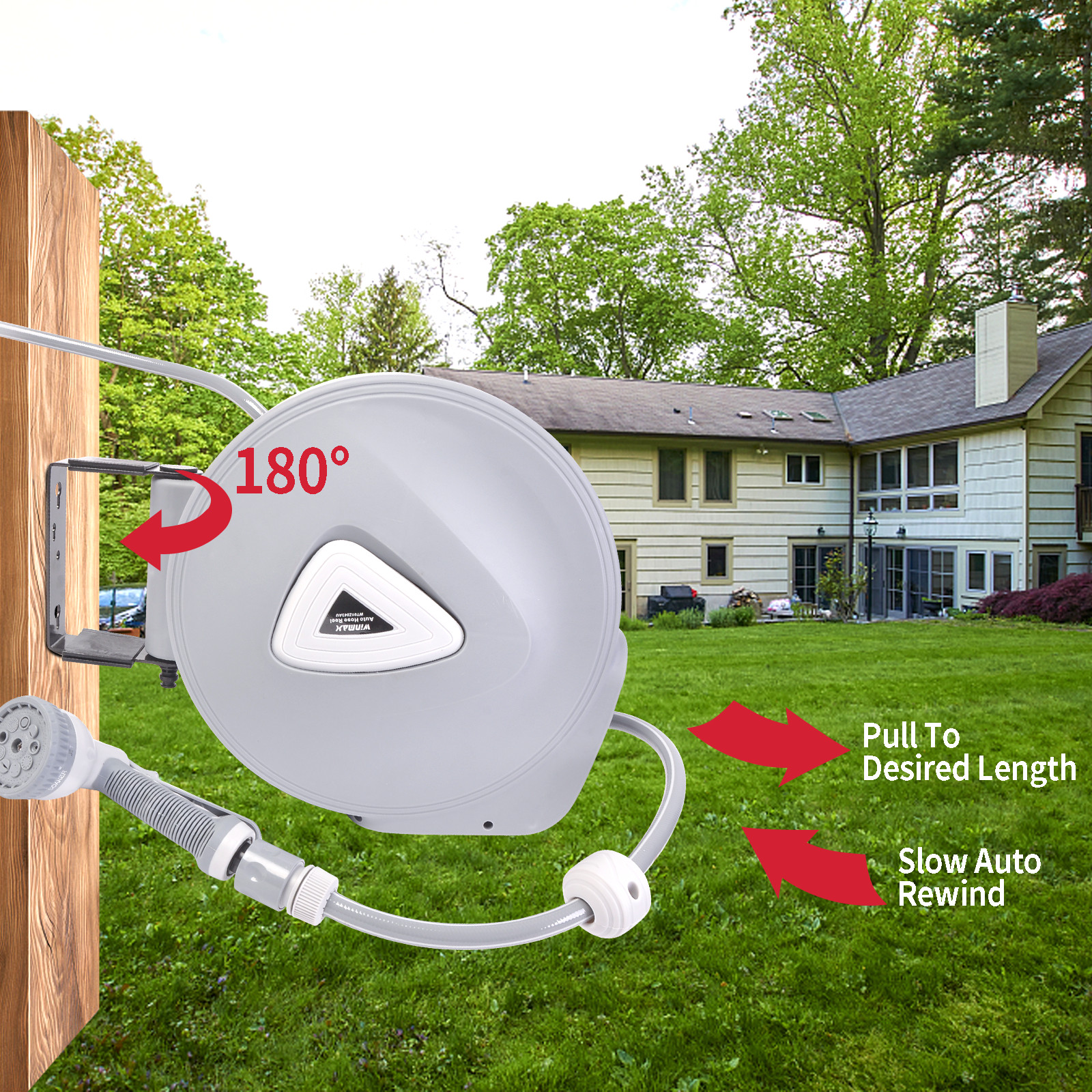 32FT 65FT 100FT Retractable Garden Water Hose Reel Spray Gun Rewind Wall Mounted gallery