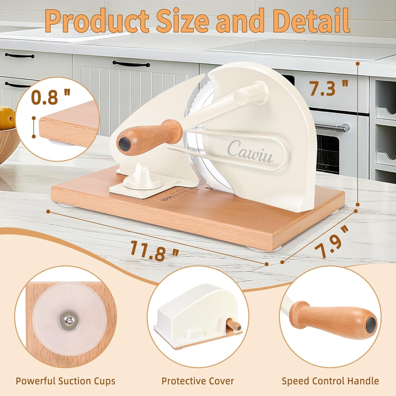 CAWIU Manual Bread Slicer Hand Crank Cutter Adjustable Sourdough Suction Cream gallery