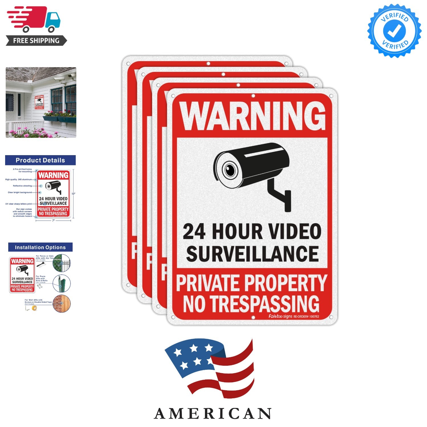4 Pack No Trespassing, Private Property, Warning Signs - 10 x 7 Inches Reflec... gallery