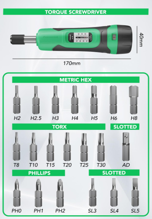 Torque Screwdriver, 1/4" Drive Screwdriver Torque Wrench 10-70 Inch Pounds gallery